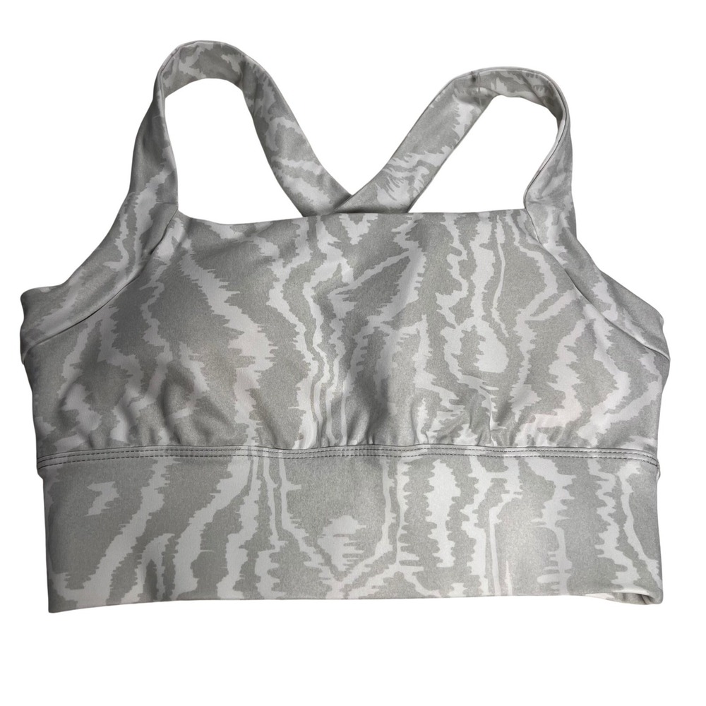 ASICS Love Core Train Printed Bra Grey White Animal Print Crisscross Back Size S